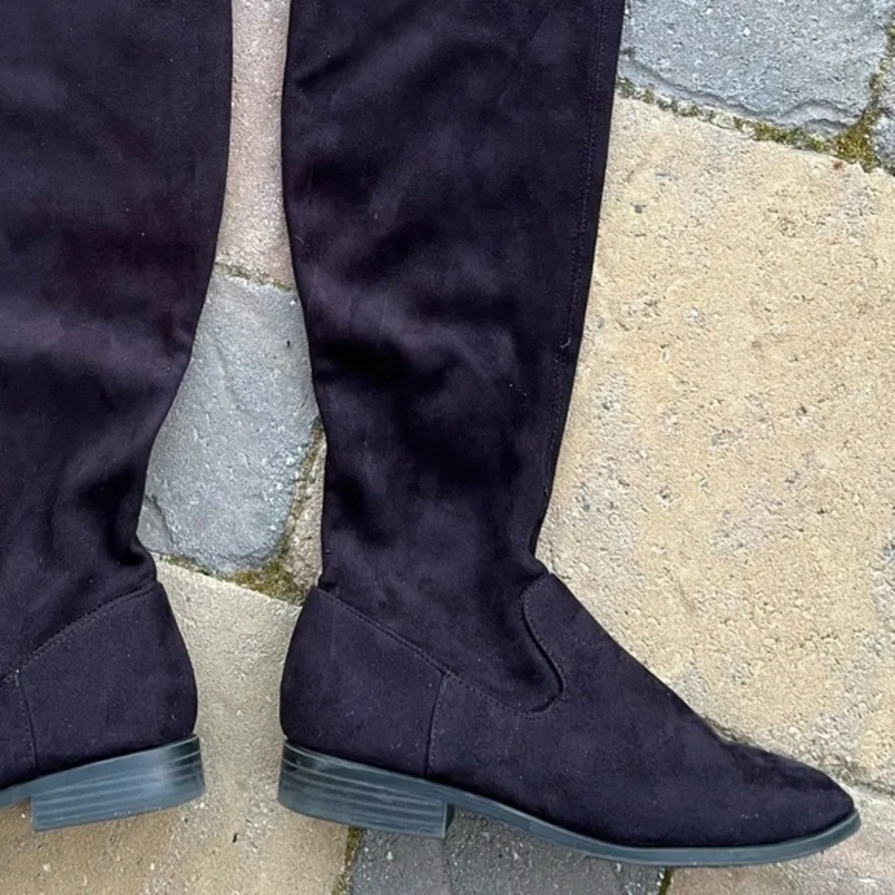 Cityclassified Black Faux Suede Over the Knee Low Heeled Boots Size 6.5